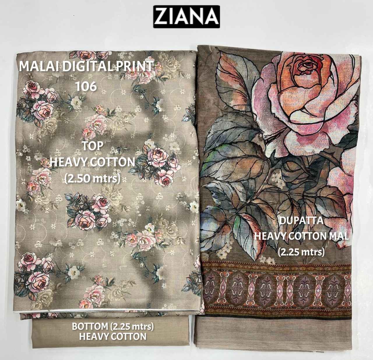 ziana malai digital 106 cotton authentic fabric salwar suit colour set