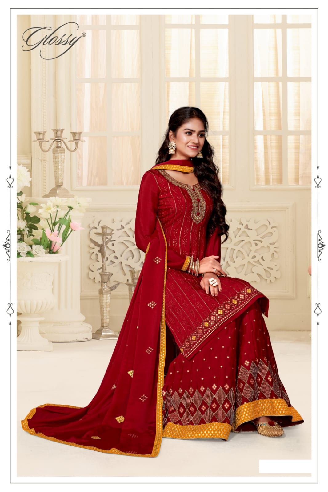 glossy glossy d no 102 chinon gorgeous look salwar suit colour set