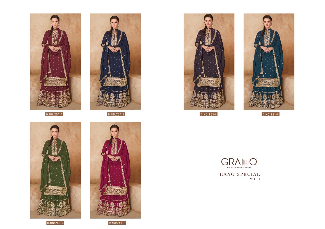 gramo Rang special Vol 1 georgette catchy look top bottom with dupatta catalog