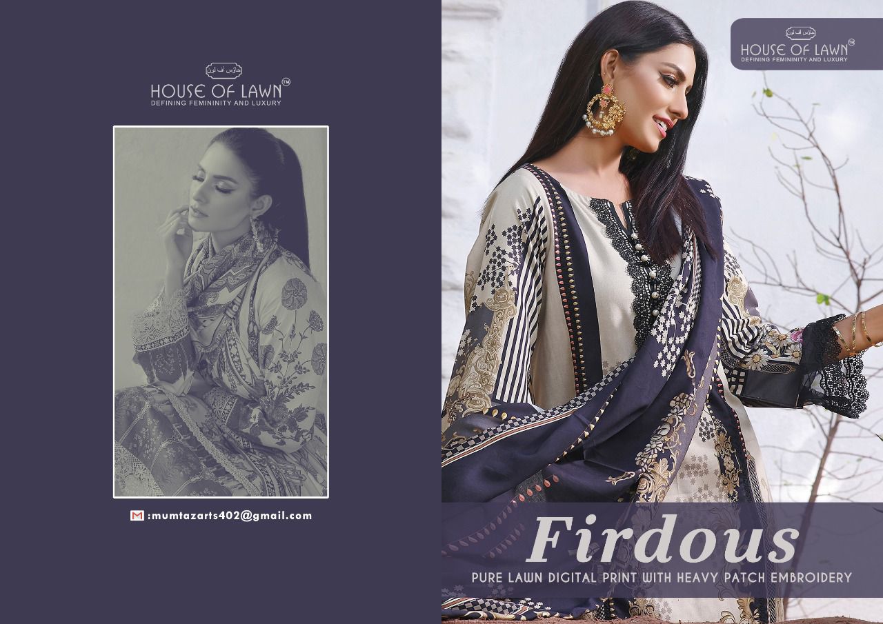 house of lawn firdous embroidery collection lawan attractive look salwar suit with lawn dupatta catalog