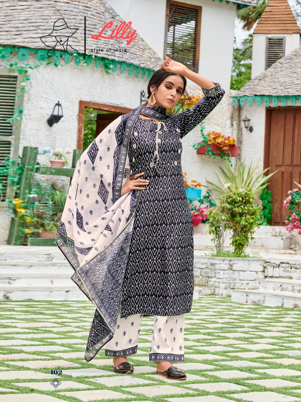lilly style of india sakira cotton new and modern style top pent with dupatta catalog
