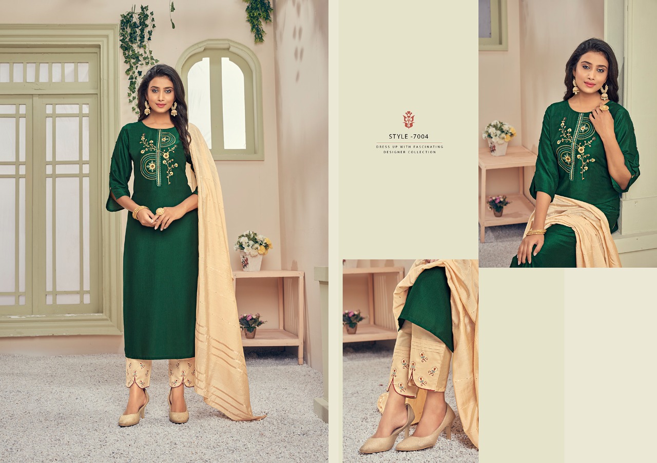 m i textile mili 7 silk gorgeous look top with bottom and dupatta catalog
