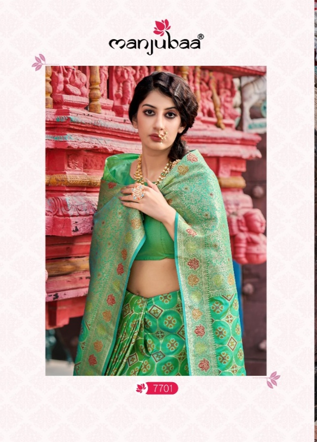 manjubaa Minnal silk 7700 silk regal look saree catalog