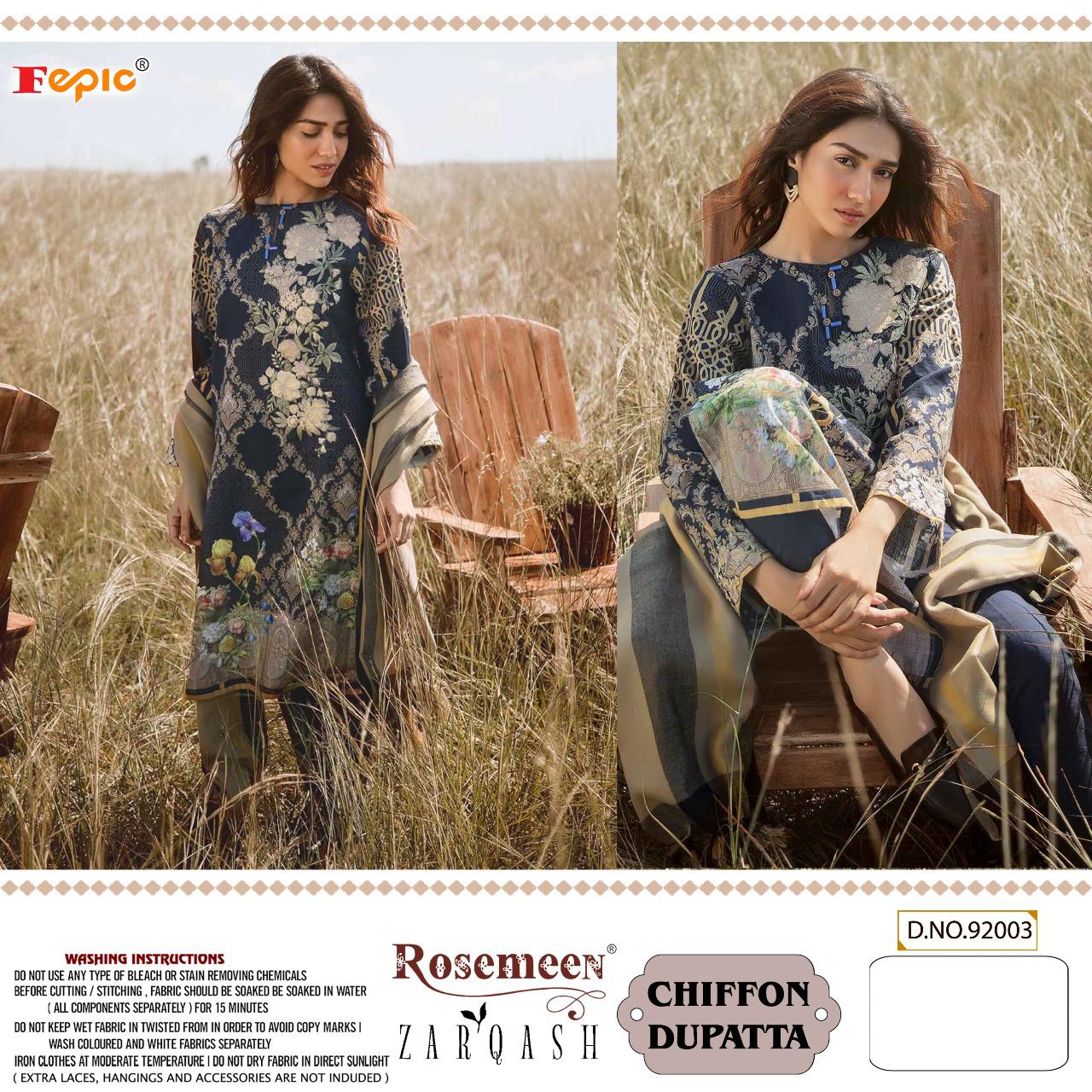 Fepic rosemeen zarqash cambric cotton attrective embroidary look salwar suit with cotton mal mal dupatta catalog