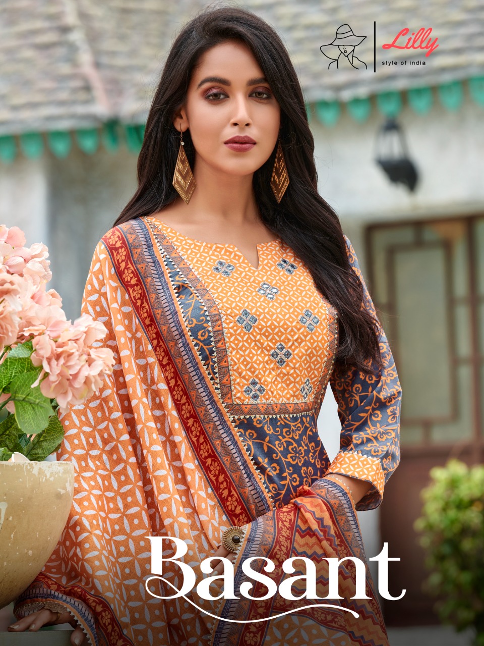 lilly style of india Basant linen cotton new and modern style top pent with dupatta catalog
