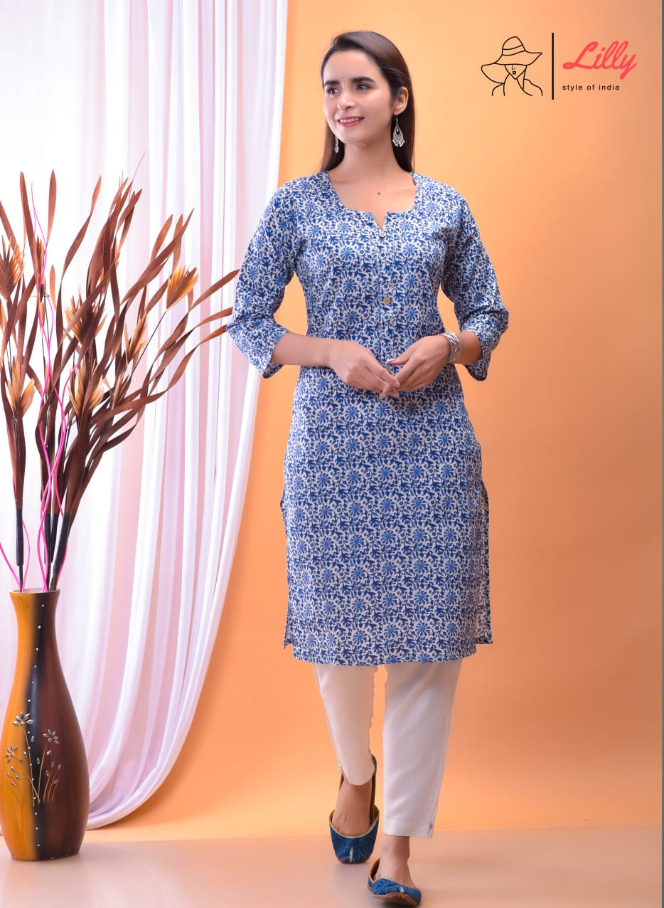 Lilly style of india nena pure mal Cotton kurti Sanganeri print decent look and print kurti size set