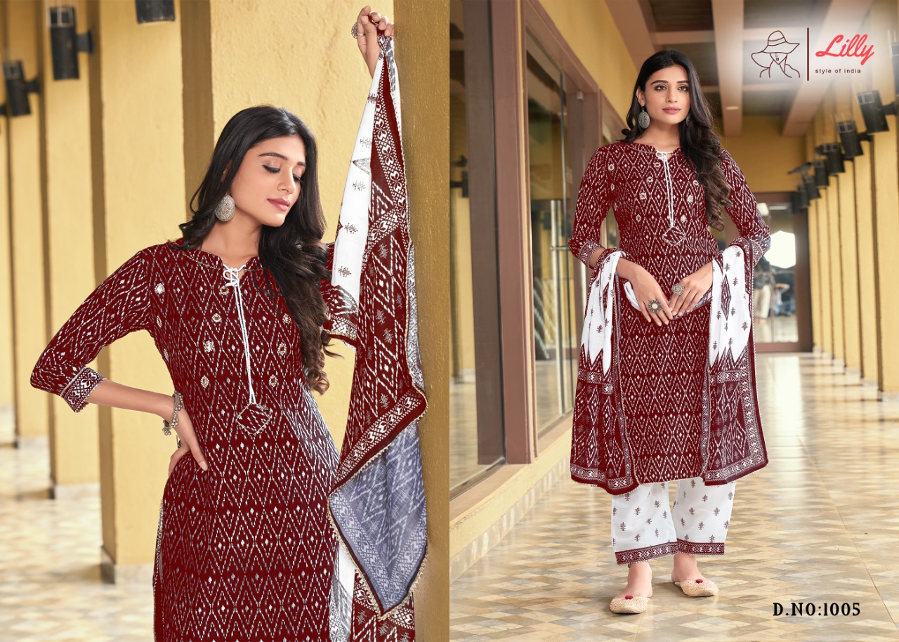 lilly style of india sakira nx muslin exclusive print top pent with dupatta catalog