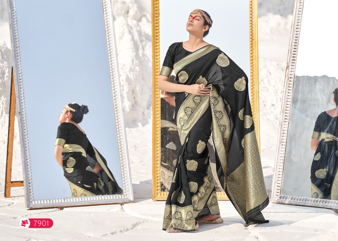 manjubaa madhuja silk 7900 Series 7901 To 7910 Banarasi silk attrective look saree catalog