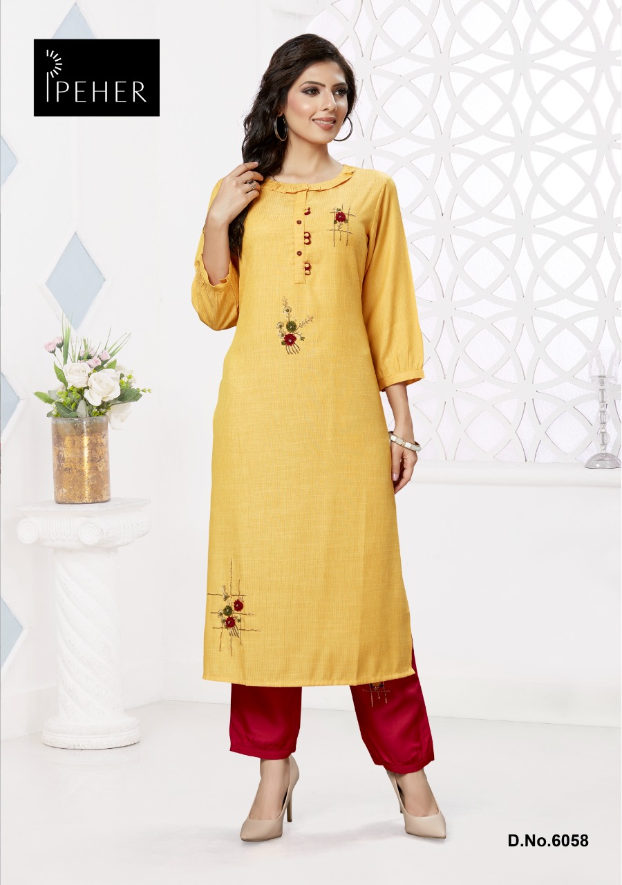 Peher Pick and Choose d no 6058 cotton elegant look kurti bottom size set