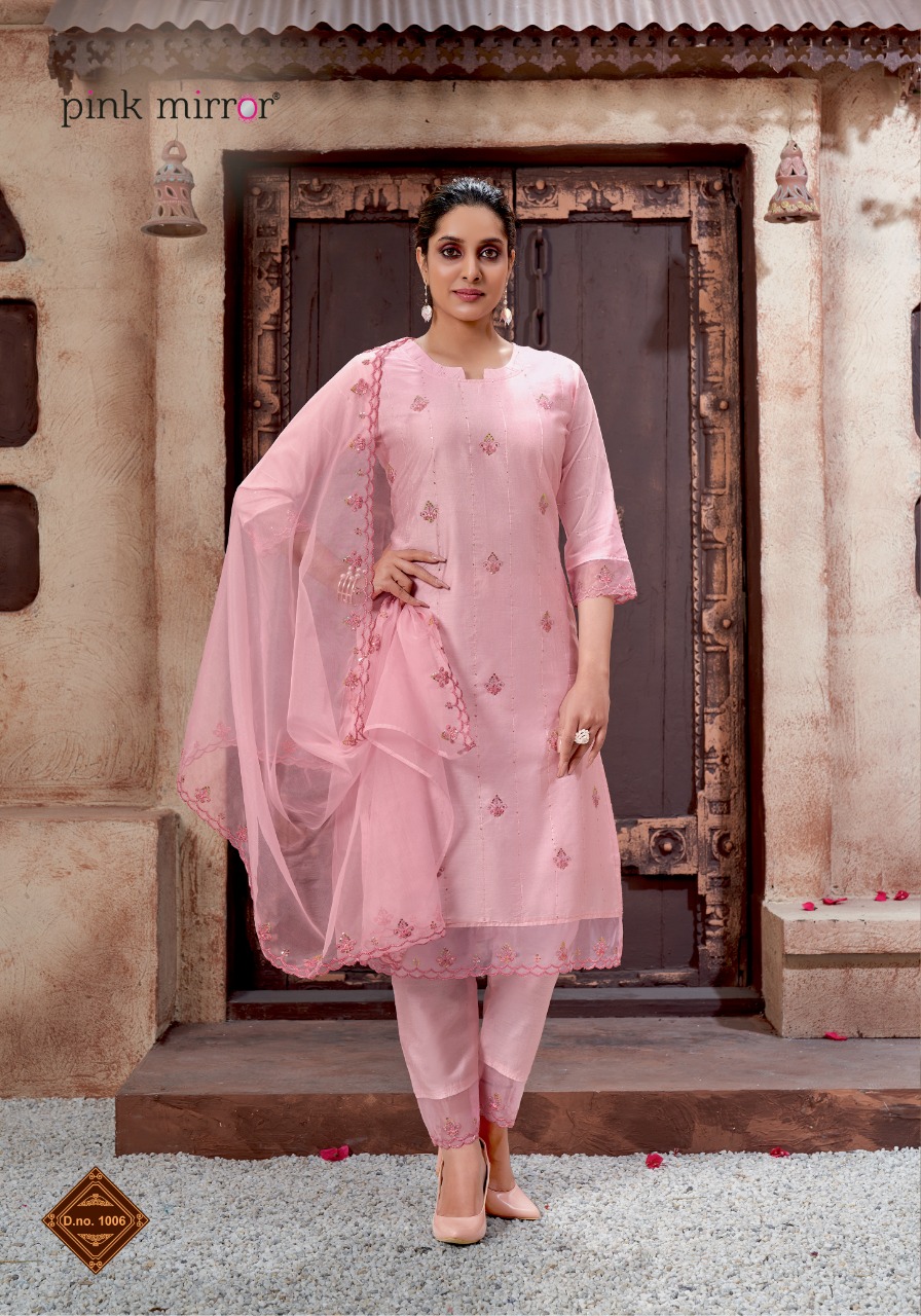 pink mirror pastels viscose new and modern style top bottom with dupatta catalog