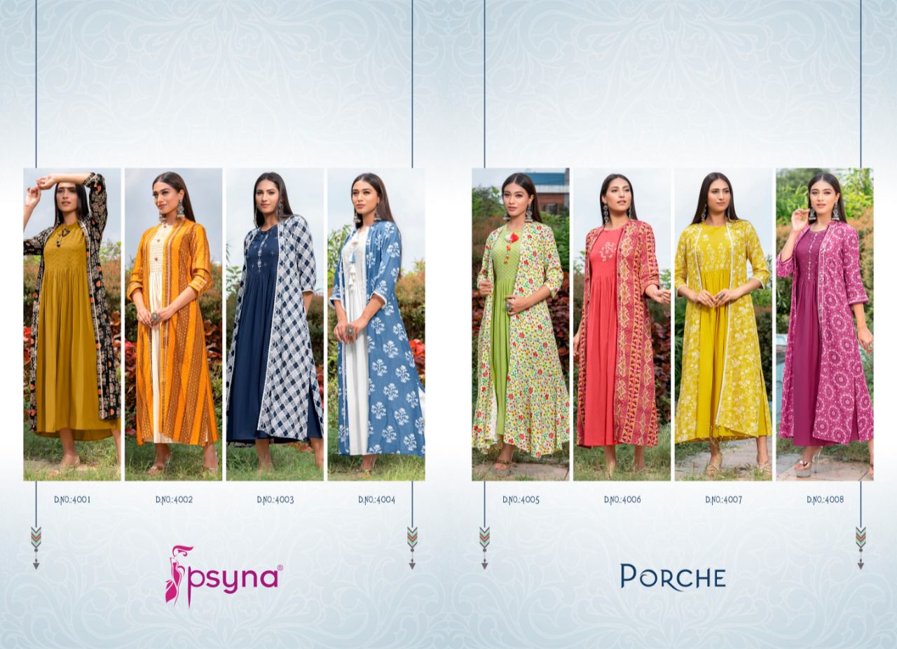 psyna porche 4 rayon gorgeous look kurti catalog