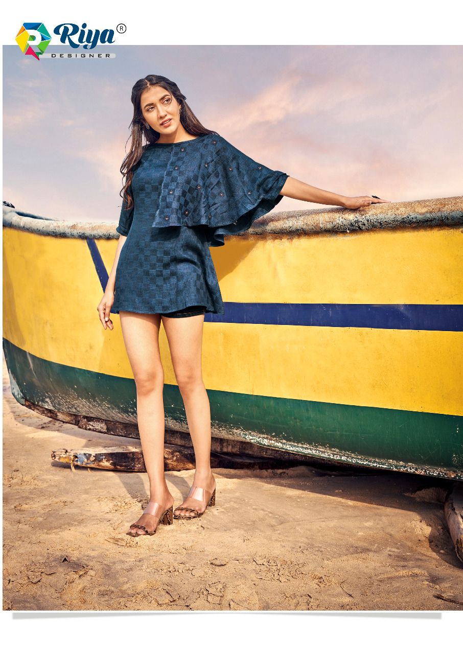 riya designer Cruze Woolen Checks Weaving modern look top catalog