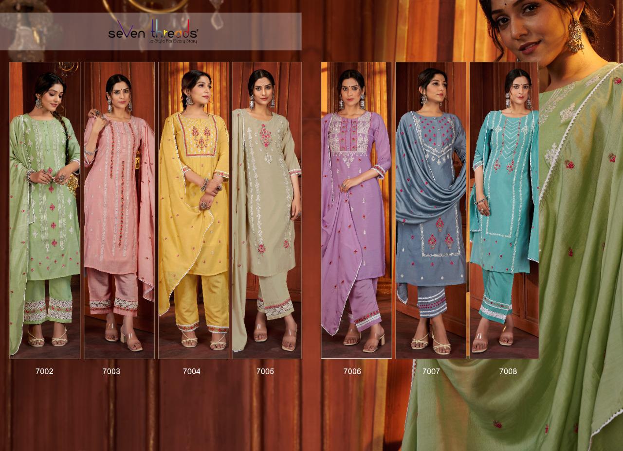 seven threads satrangi lucknowi cotton viscose innovative look kurti pant with dupatta catalog