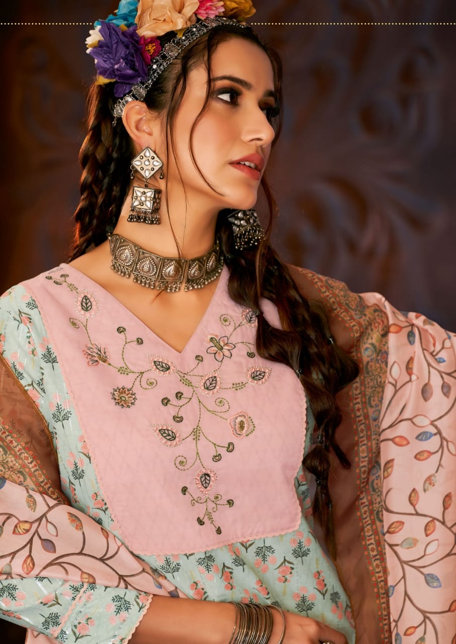 shichi indo fashion muslin catchy look top bottom with dupatta catalog