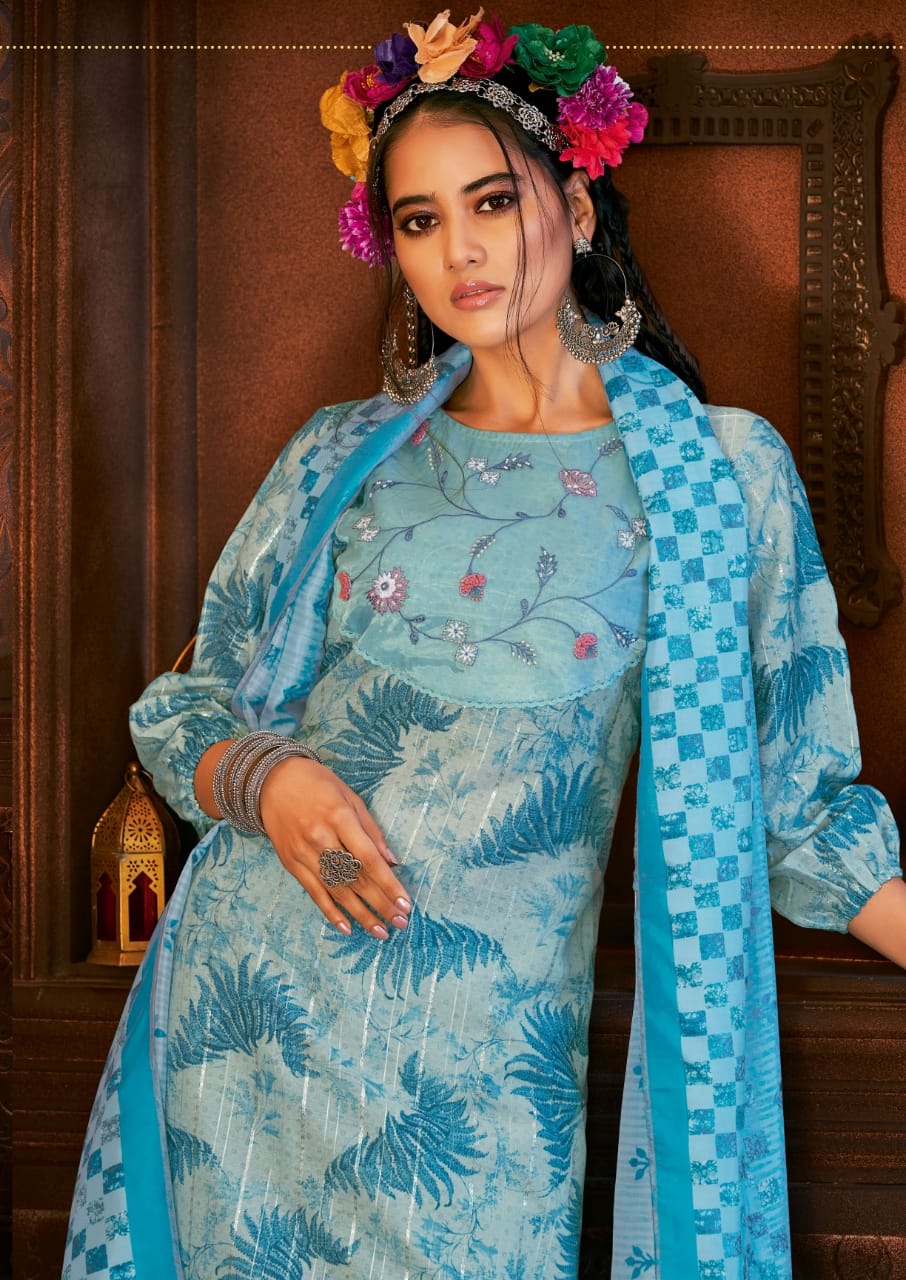 shichi indo fashion muslin catchy look top bottom with dupatta catalog