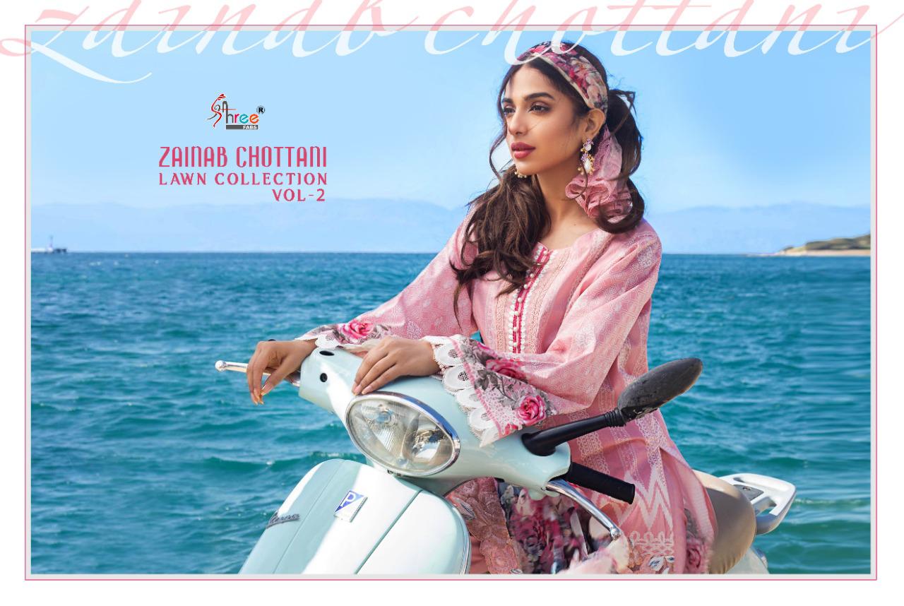 shree fab zainab chottani lawn collection vol 2 lawan cotton decent look salwar suit with siffon dupatta catalog