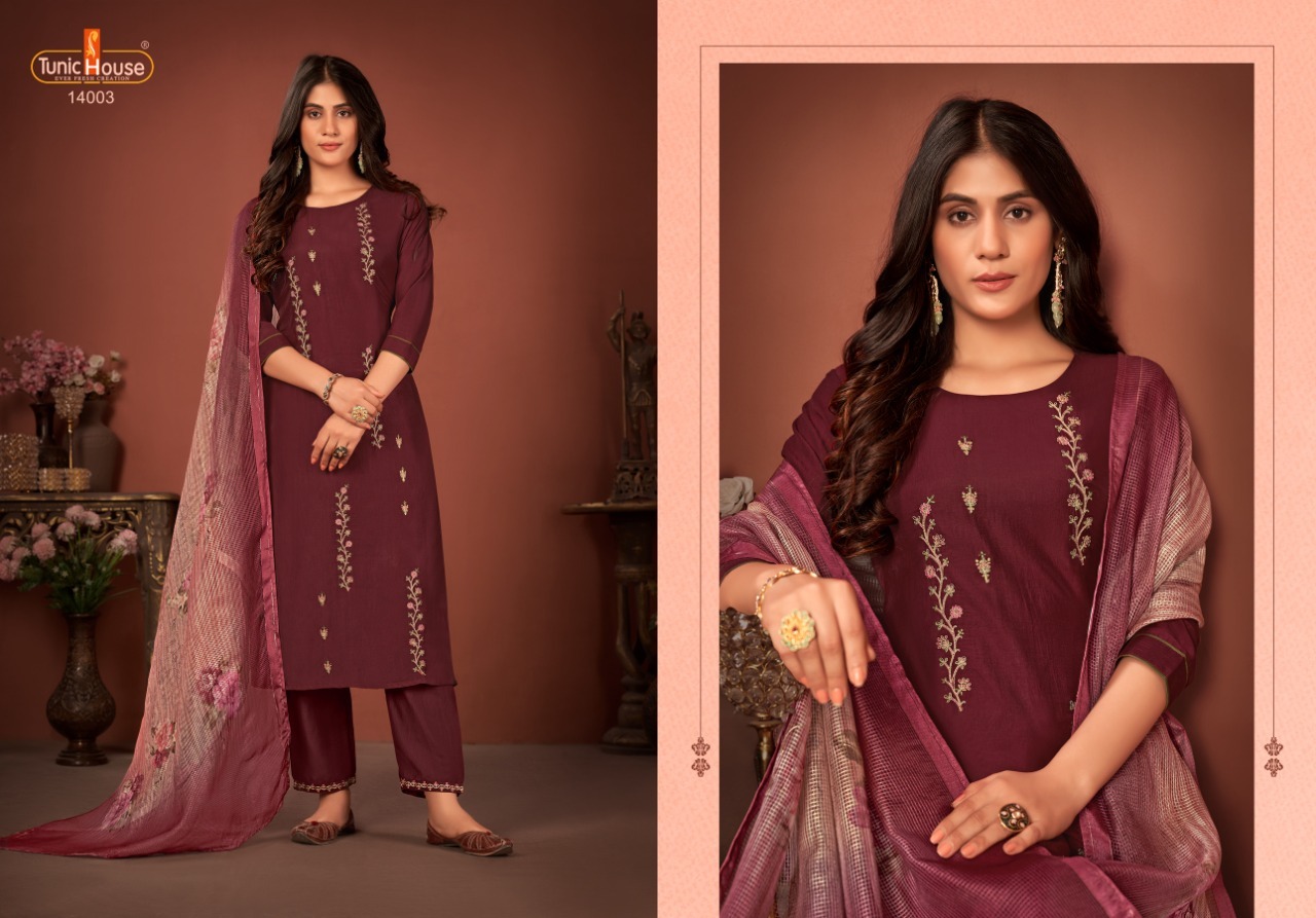 tunic house haseena soft silk new and modern style top bottom with dupatta catalog