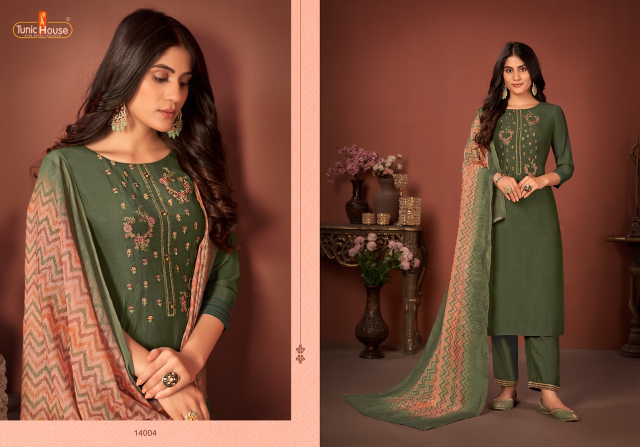 tunic house haseena soft silk new and modern style top bottom with dupatta catalog