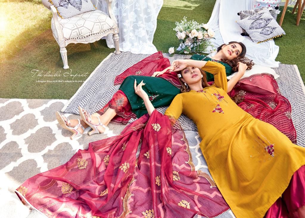 amaaya garments swara silk innovative look kurti pant with dupatta catalog