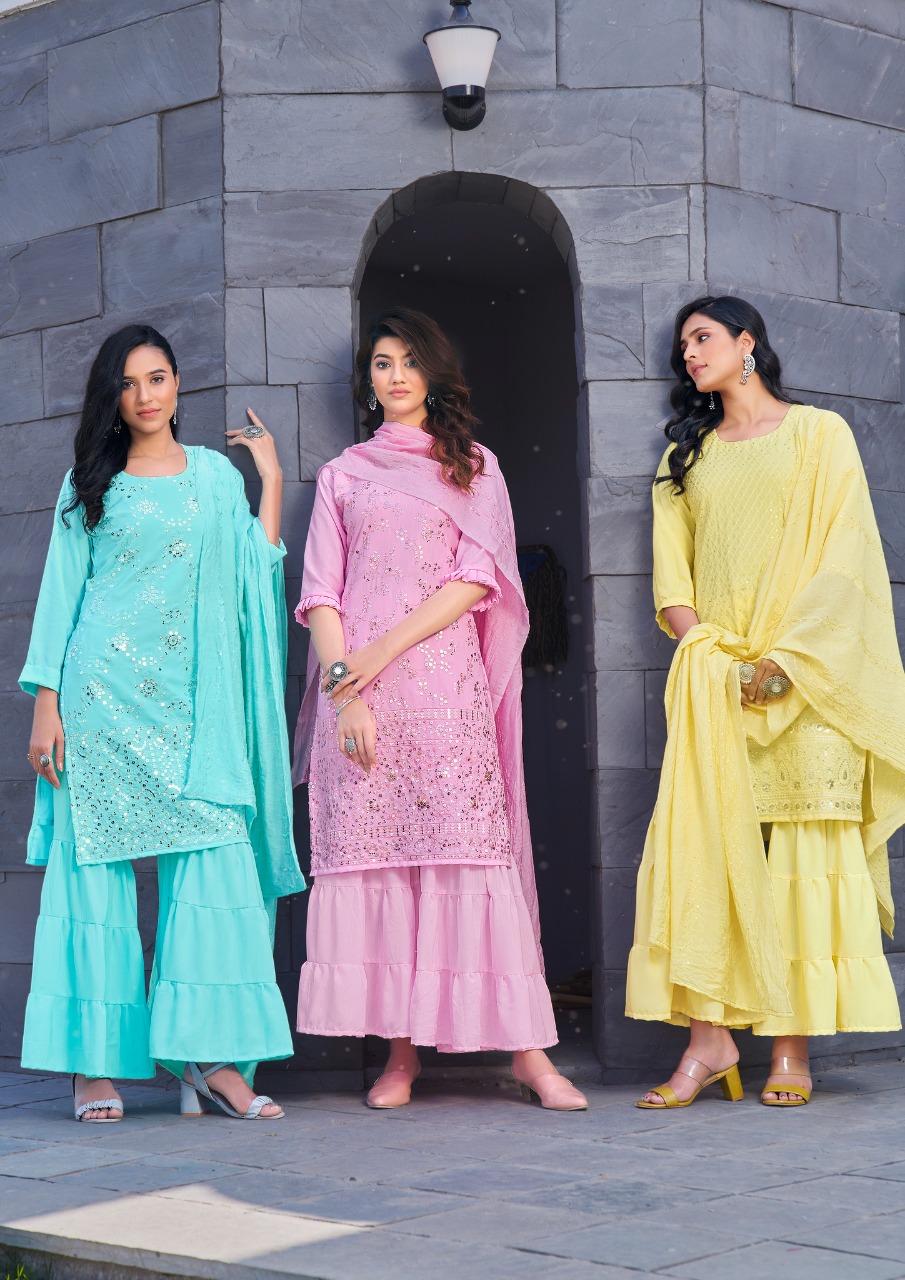 anieya fashion kavya vol 1 georgette catchy look kurti sharara with dupatta catalog