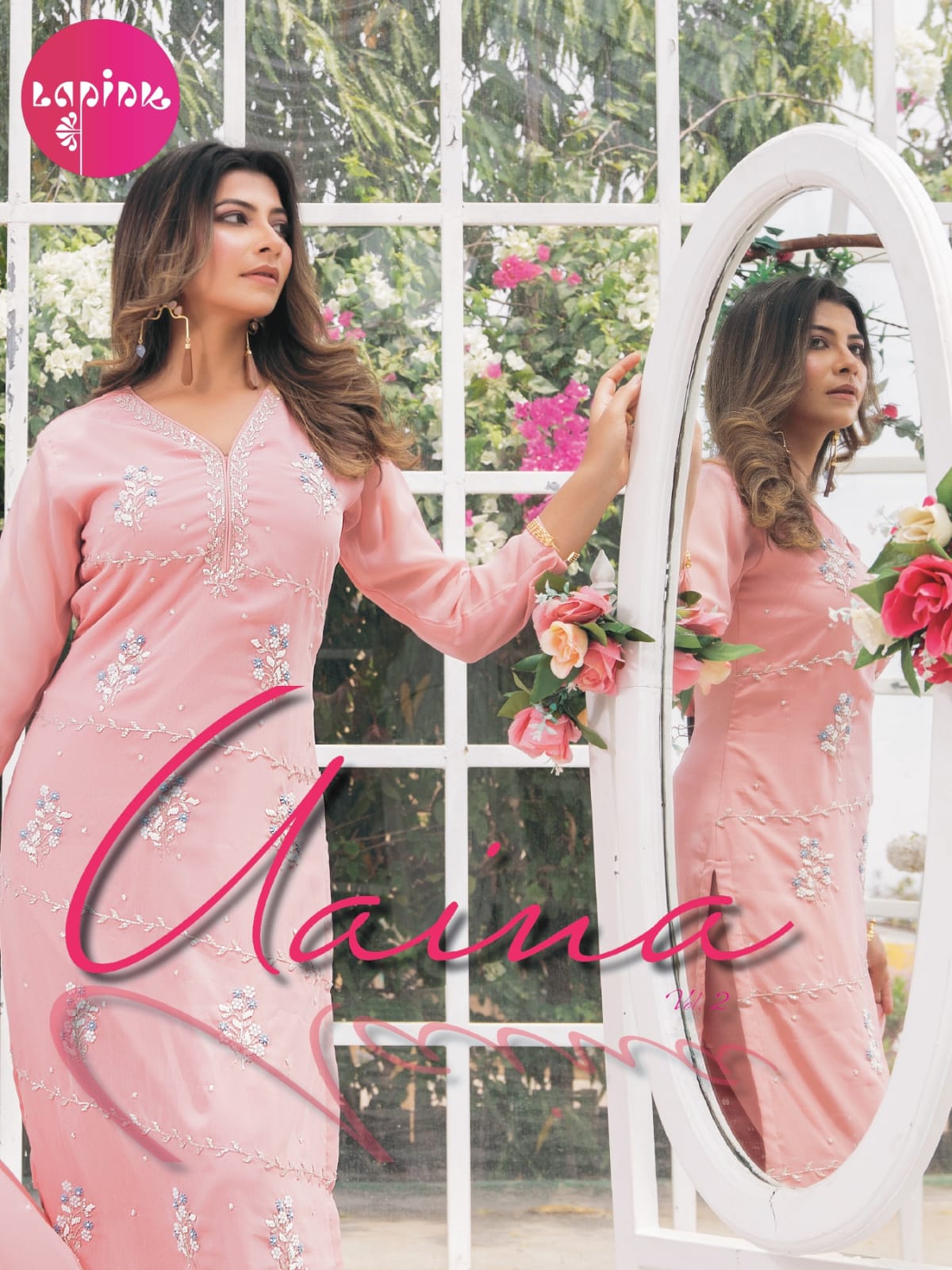 lapink aaina vol 2 chinon and georgette catchy look kurti pant with dupatta catalog