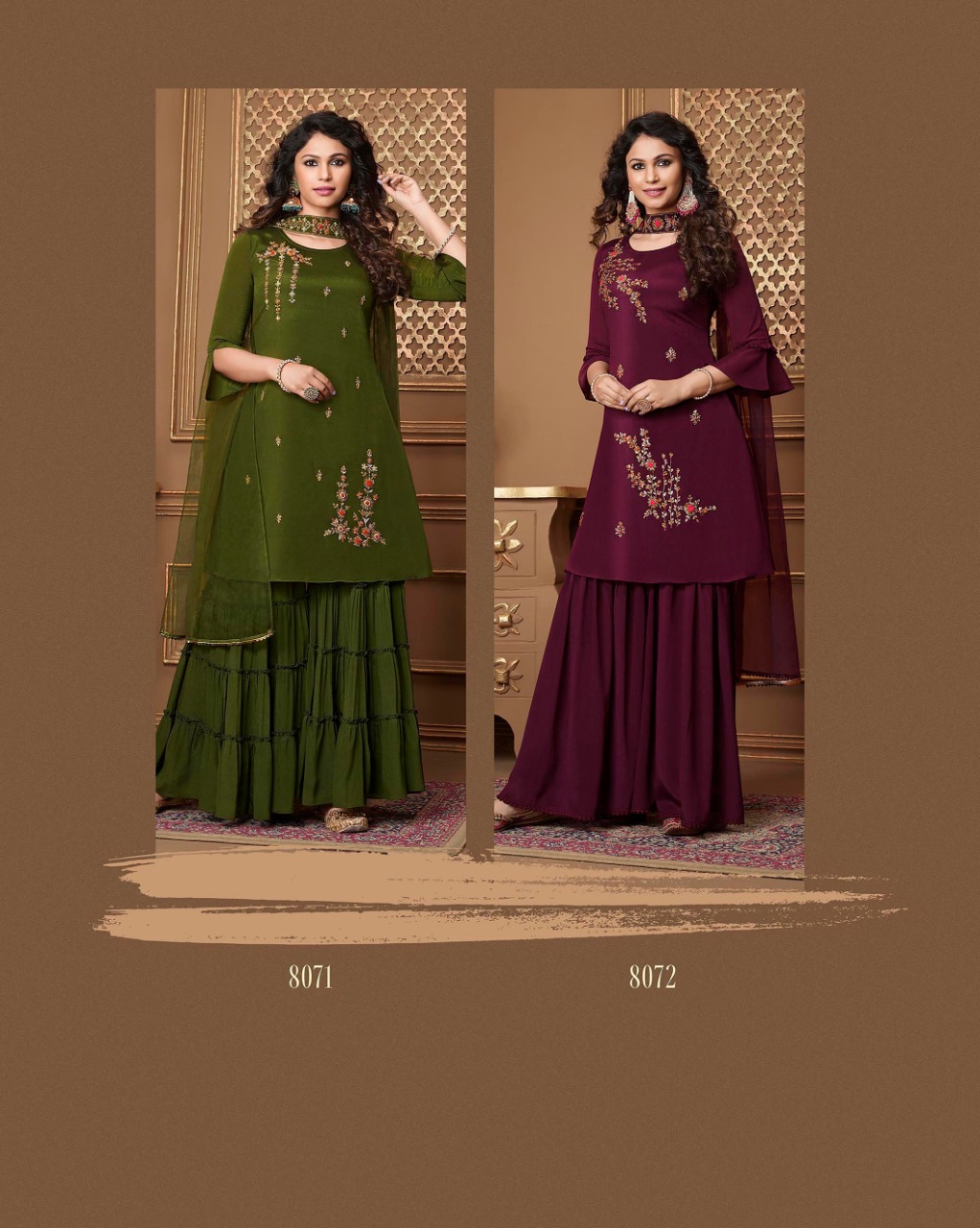 lily and lali glorious chinnon new and modern style top with Gharara and dupatta catalog