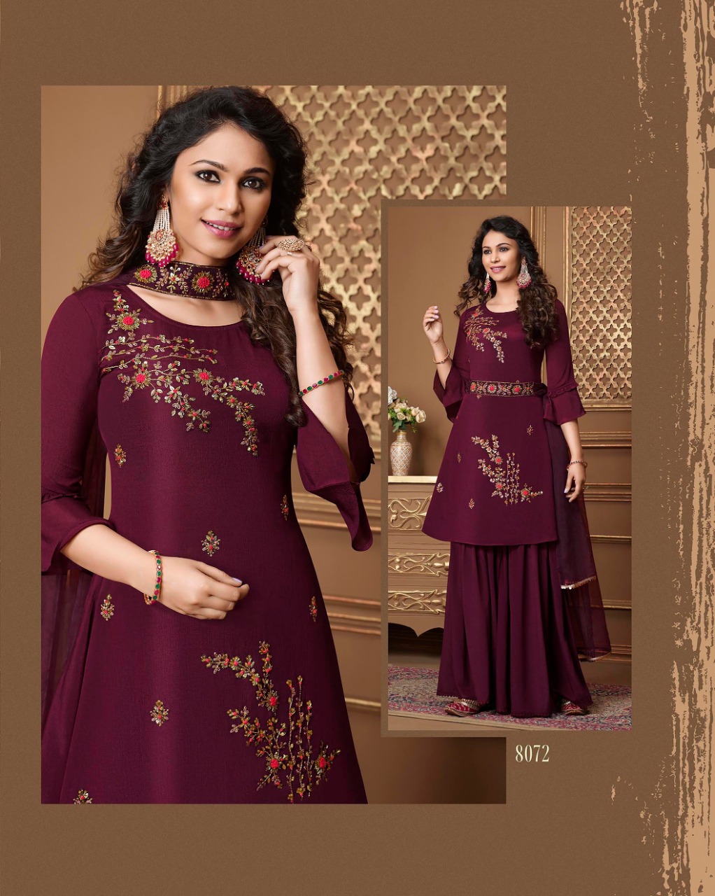 lily and lali glorious chinnon new and modern style top with Gharara and dupatta catalog