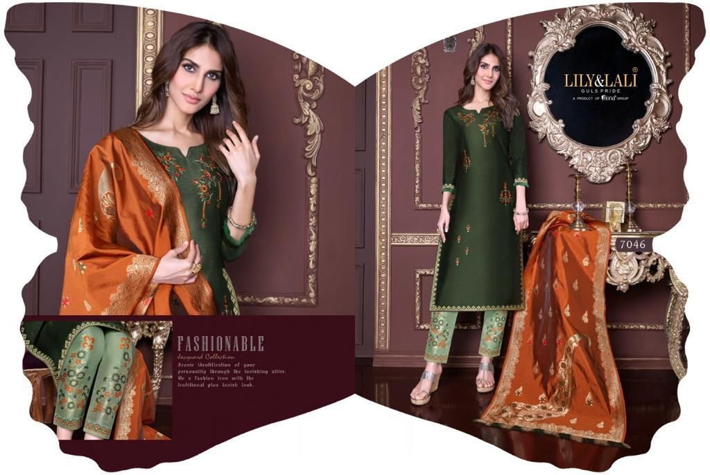lily and lali meenakari Bemberg Silk new and modern style top with bottom and dupatta catalog