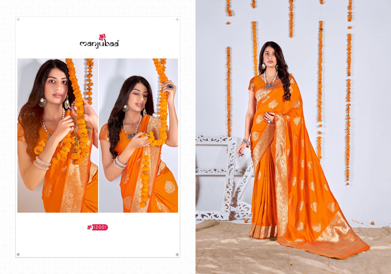 manjubaa Maaisha Silk 4 12000 Series 12001 TO 12009 Banarasi silk heavy look saree catalog