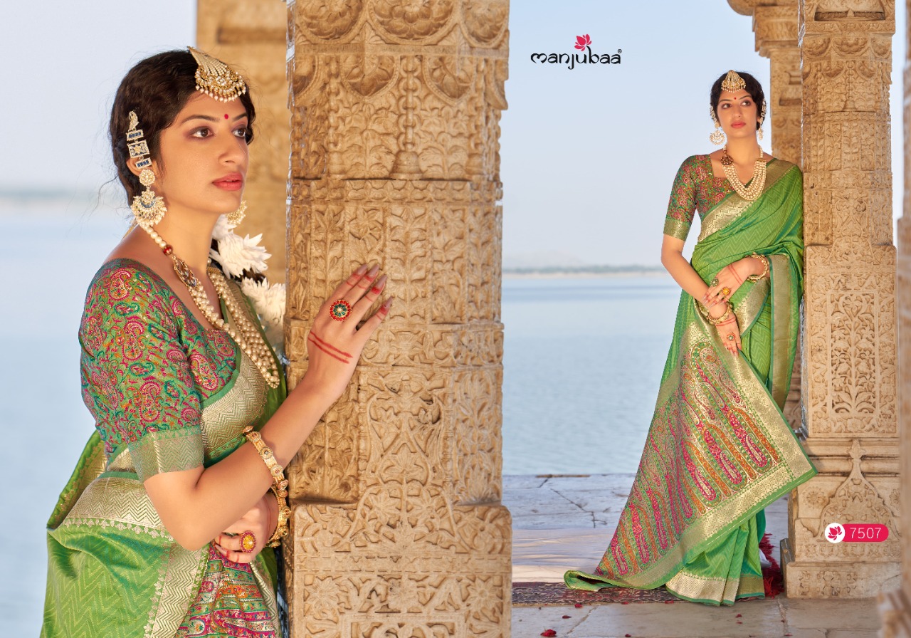 manjubaa mahakashi silk 7500 silk festive look saree catalog