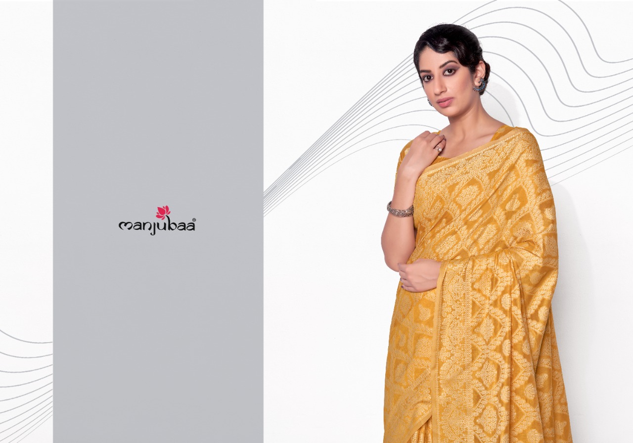 manjubaa Muskaan 3 Silk 9300 Series 9301 To 9306 Lucknowi Cotton graceful look saree catalog