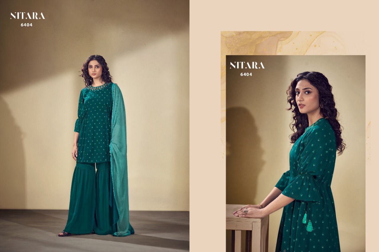 nitra ghazal georgette new and modern style top with sharara and dupatta catalog