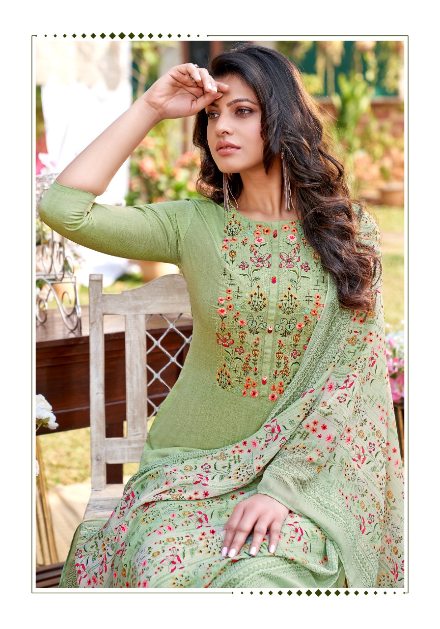 pink mirror precious viscose decent embroidary look top with pant and dupatta catalog