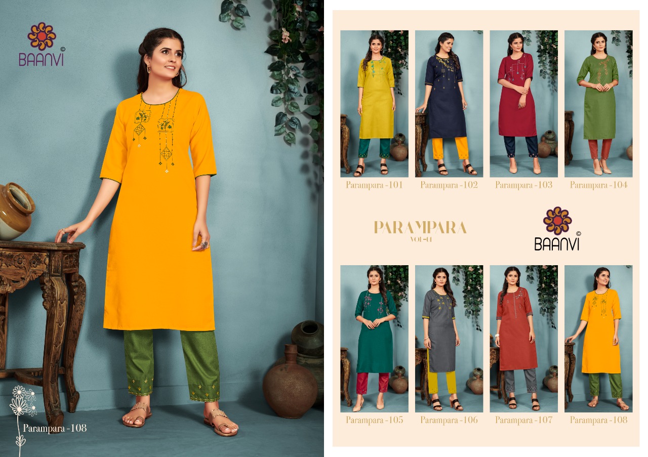 r studio Baanvi parampara vol 1 cotton regal look kurti with pant catalog
