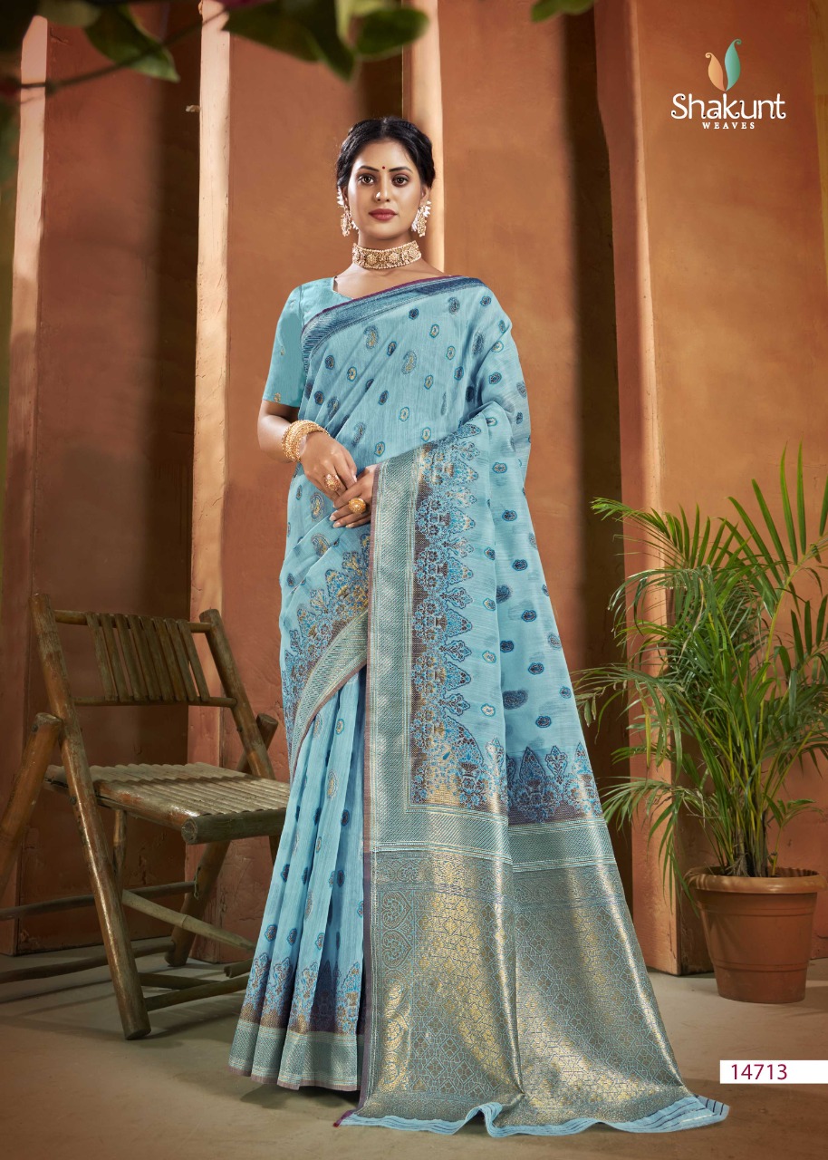 shakunt weaves SKS Linen 3019 linen gorgeous look saree catalog