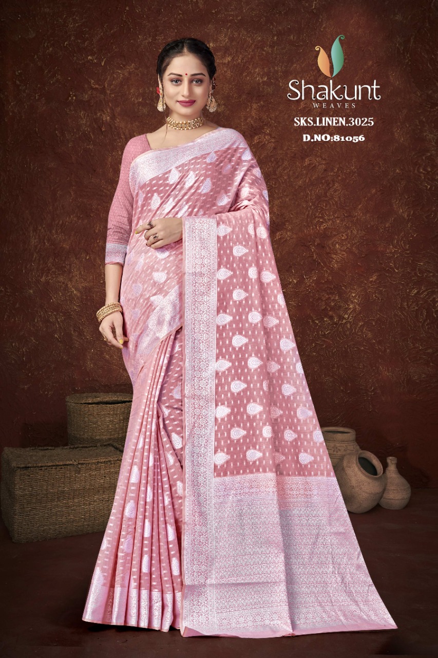 shakunt weaves SKS Linen 3025 linen gorgeous look saree catalog