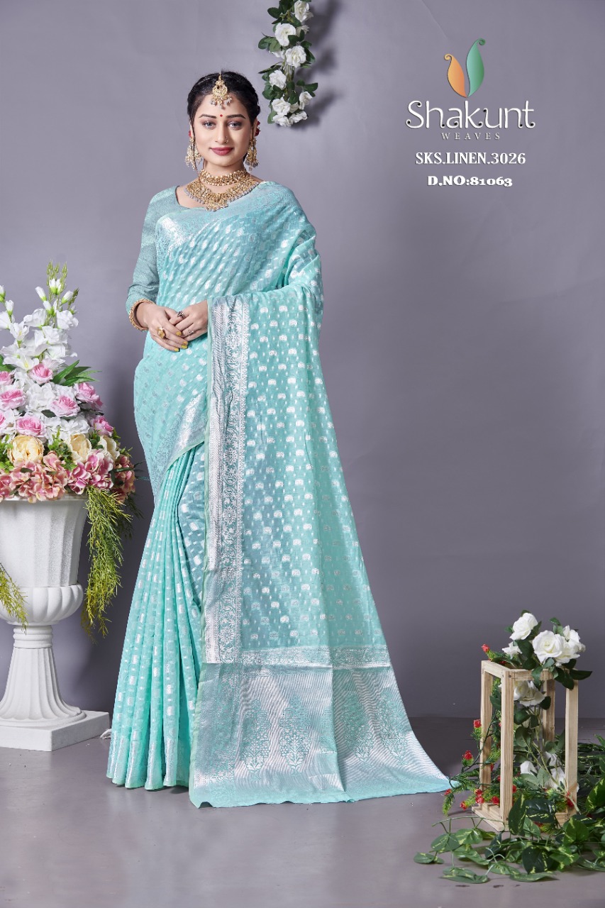 shakunt weaves SKS Linen 3026 linen attrective look saree catalog