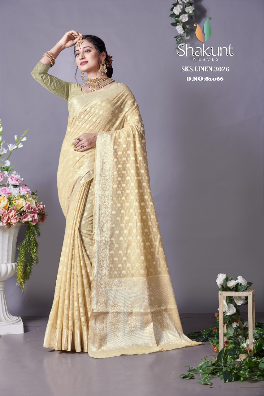 shakunt weaves SKS Linen 3026 linen attrective look saree catalog