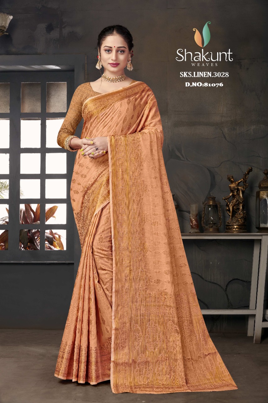shakunt weaves SKS Linen 3028 linen elegant saree catalog