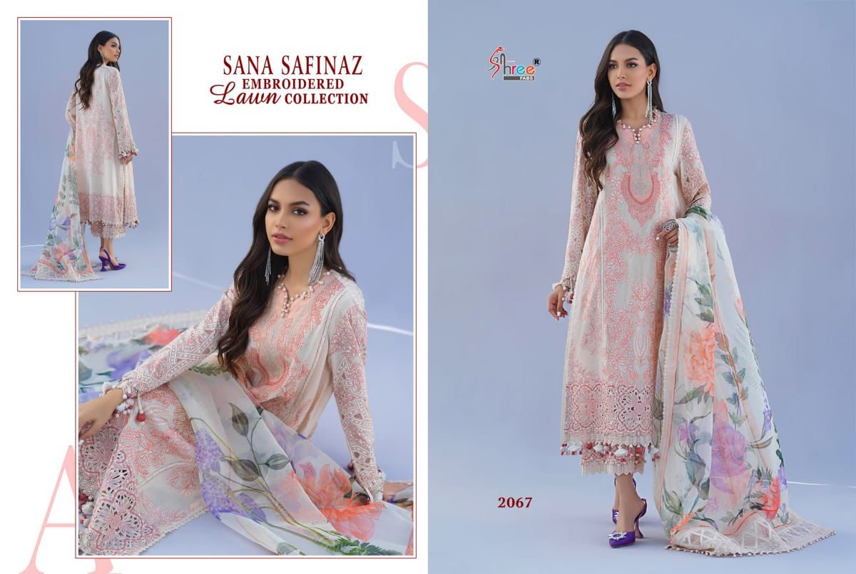 shree fab sana safinaz embroidered lawn collection lawn cotton catchy look salwar suit with chiffon dupatta catalog