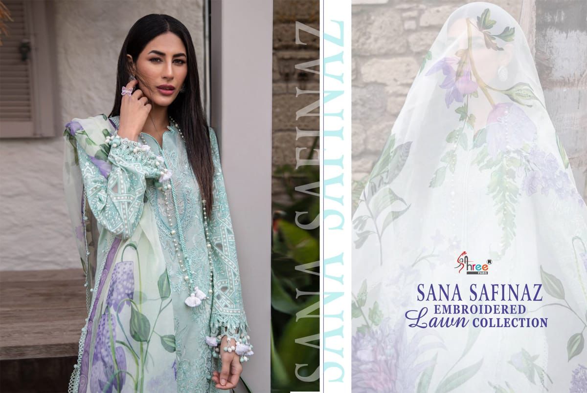 shree fab sana safinaz embroidered lawn collection lawn cotton elegant look salwar suit with cotton dupatta catalog