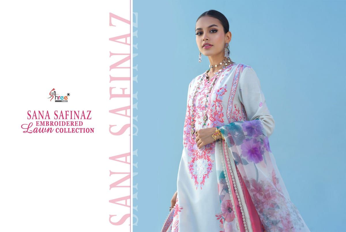 shree fab sana safinaz embroidered lawn collection lawn cotton elegant look salwar suit with cotton dupatta catalog