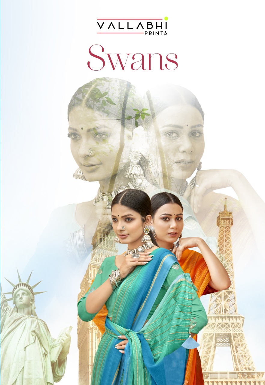 vallabhi print swans chiffon festive look saree catalog