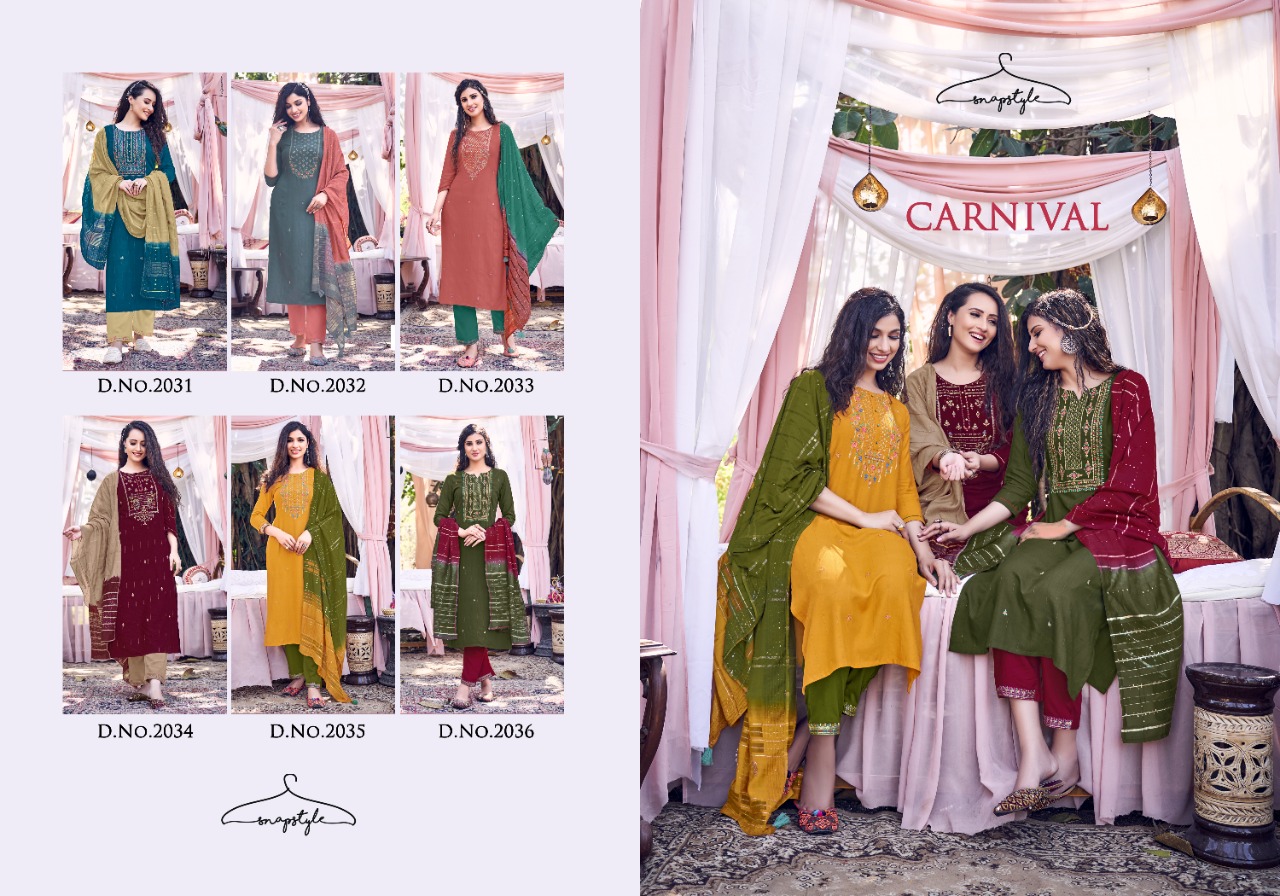 Snapstyle greetings carnival viscose elegant top with bottom and dupatta catalog