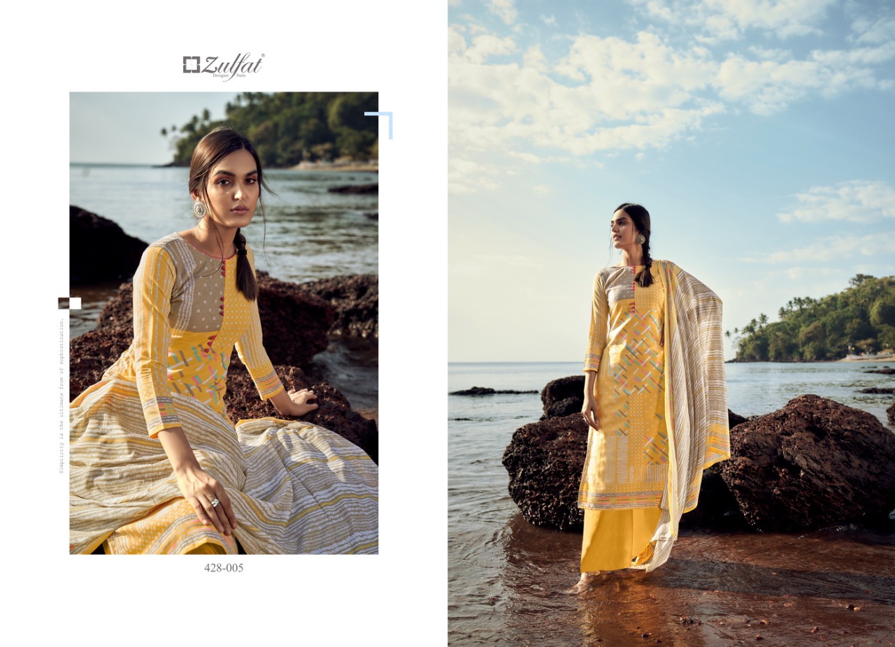 zulfat designer suit waves cotton authentic fabric salwar suit catalog