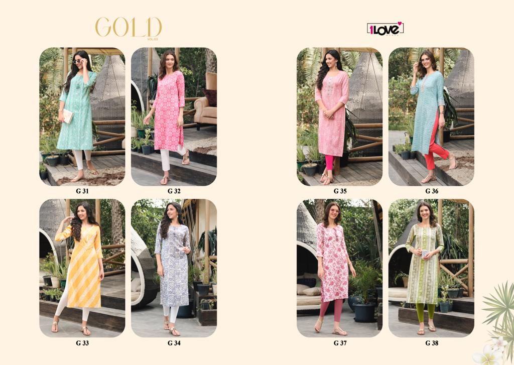 1love gold vol 3 rayon attractive kurti catalog