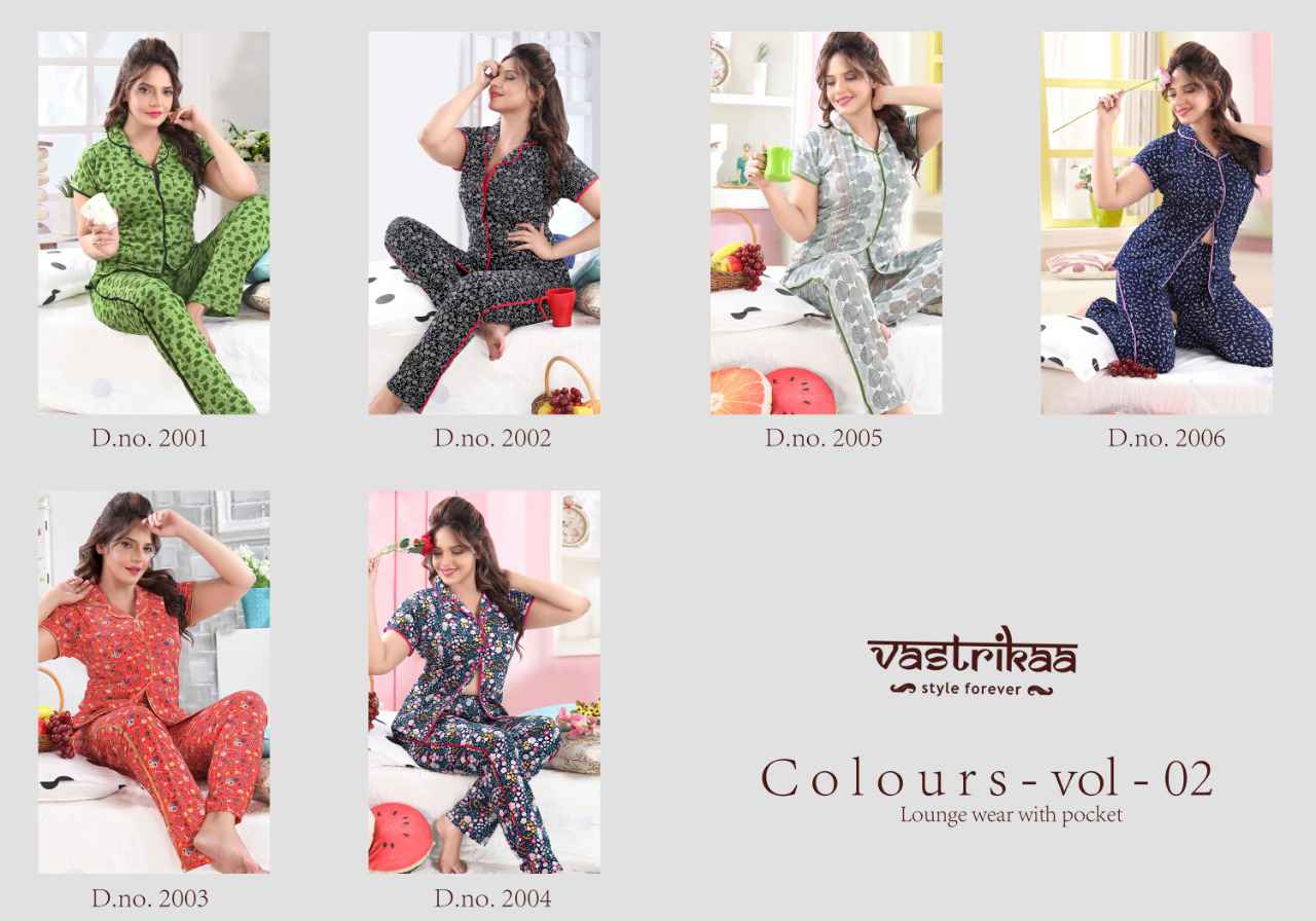 Vastrikaa  Colours Vol 2 Collared Shirt Pattern Lounge Wear with Pocket cotton hosiery beautiful print night dress catalog
