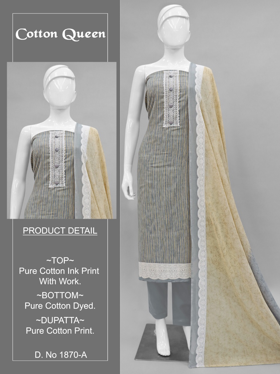 Bipson cotton queen 1870 cotton regal look salwar suit colour set