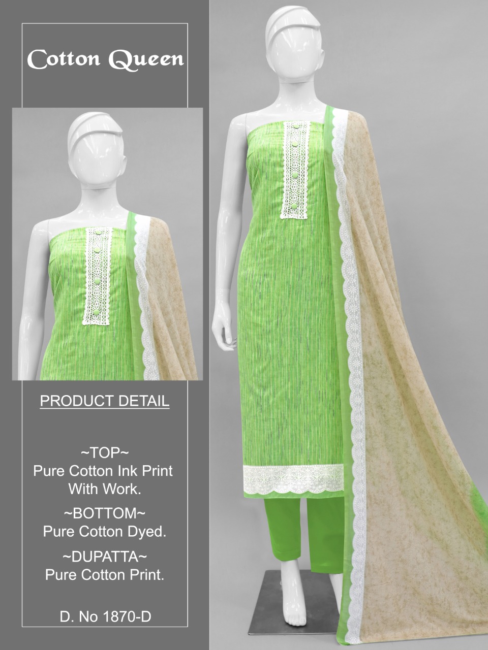 Bipson cotton queen 1870 cotton regal look salwar suit colour set