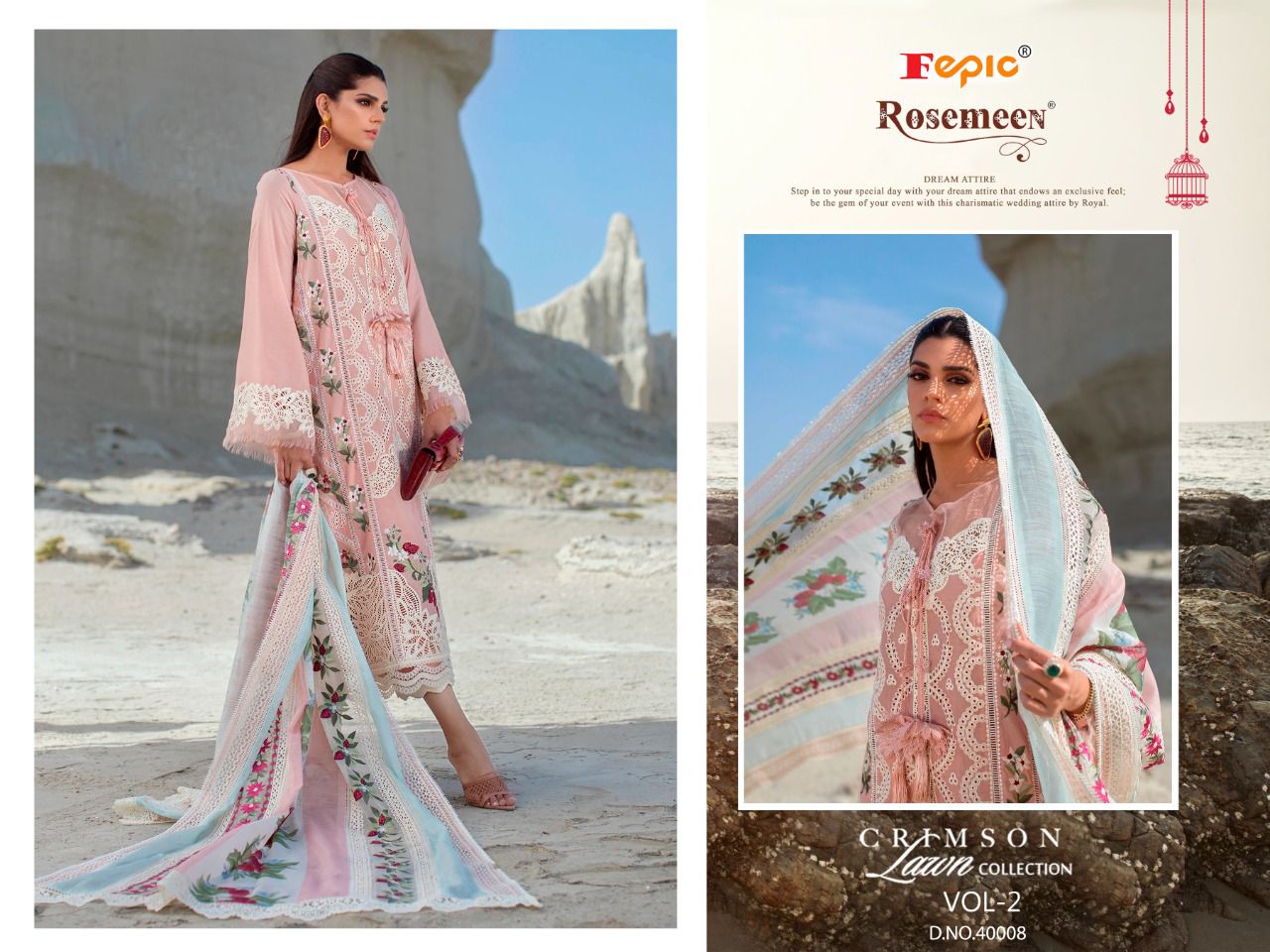 fepic rosemeen crimson lawn collection vol 2 cotton astonishing salwar suit catalog